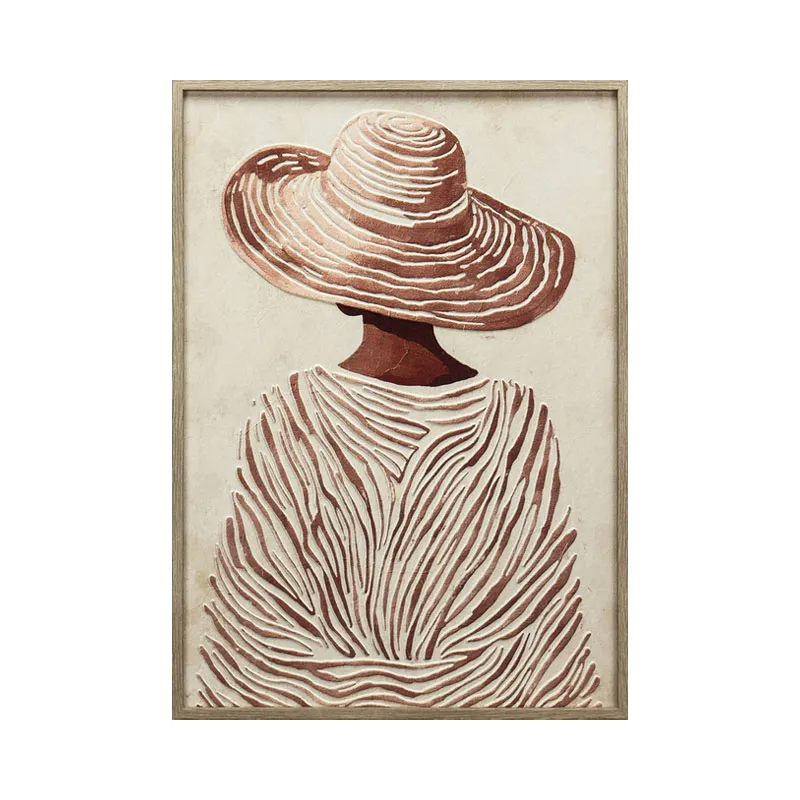 ΠΙΝΑΚΑΣ ΚΑΜΒΑΣ ΓΥΝΑΙΚΑ ΜΕ ΚΑΠΕΛΟ ΕΚΡΟΥ/ΚΑΦΕ ΑΝΑΓΛΥΦΟ ΕΦΕ ΣΕ ΚΟΡΝΙΖΑ - 50x70x3cm 7/ΚΙΒ