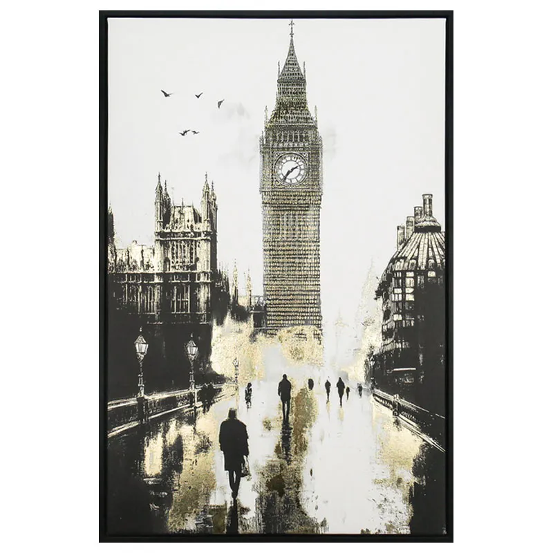 ΠΙΝΑΚΑΣ ΚΑΜΒΑΣ ΒΟΛΤΑ ΣΤΟ ΛΟΝΔΙΝΟ ΑΣΠΡΟΜΑΥΡΟ/ΧΡΥΣΟ ΣΕ ΚΟΡΝΙΖΑ - 60x90x4cm 12/ΚΙΒ