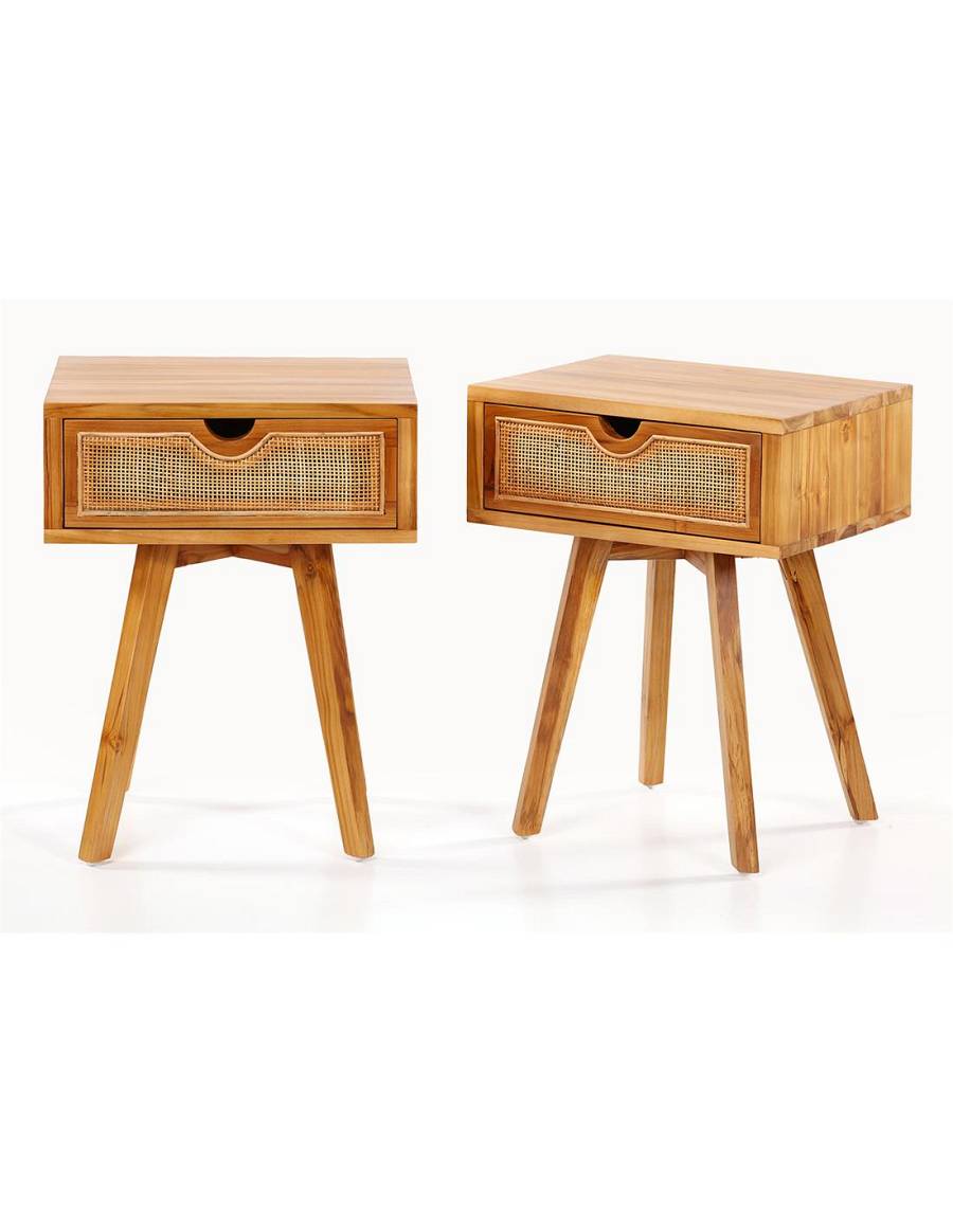 Κομοδίνο Teak/ Rattan 46x38x58 cm