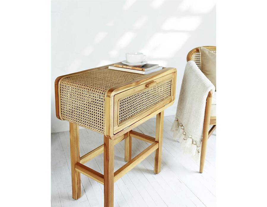 Κομοδίνο Teak/ Rattan 65x38x73 cm