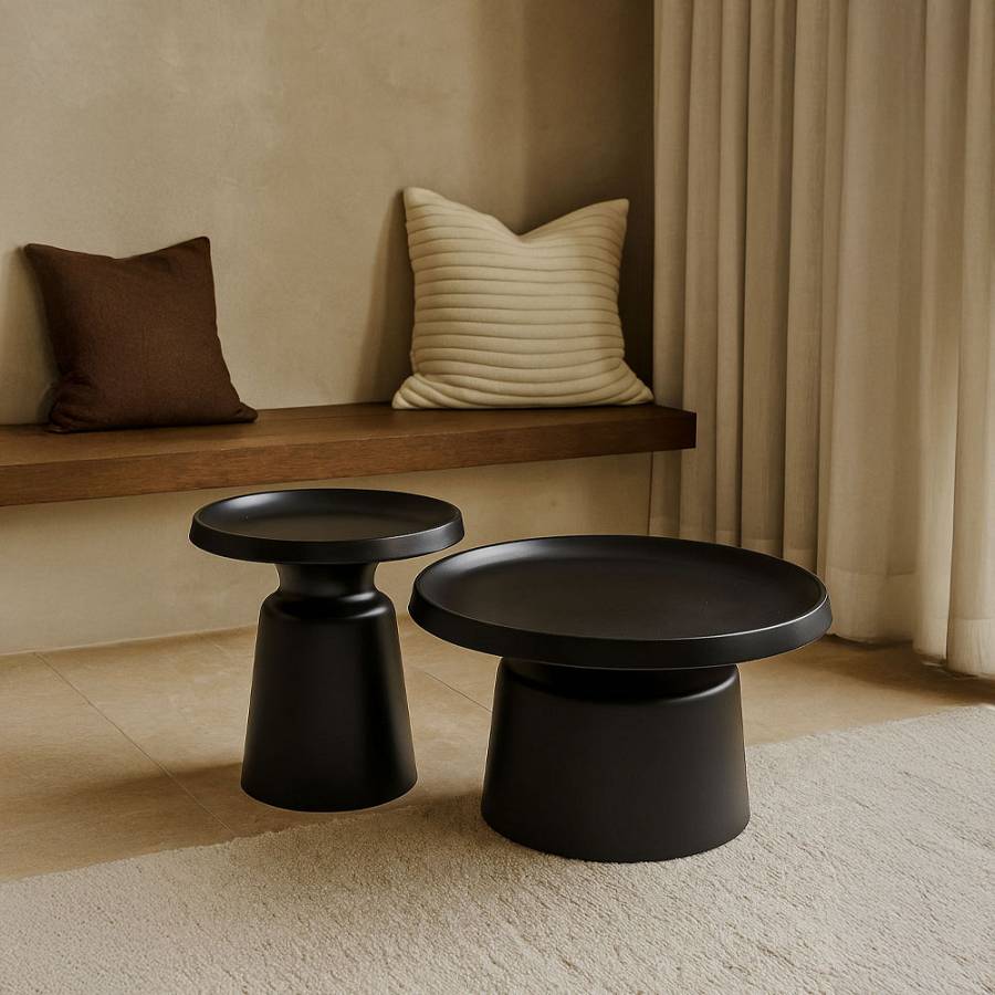BOBBY COFFEE TABLE SET 2ΤΕΜ ΜΑΥΡΟ ΜΑΤ 70x70x42cm