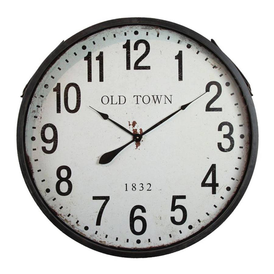 OLD TOWN ΡΟΛΟΪ ΤΟΙΧΟΥ 80x80x10cm ΜΕΤΑΛΛΟ ΜΑΥΡΟ ΛΕΥΚΟ ΓΥΑΛΙ