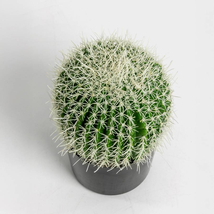 FEROCACTUS ΦΥΤΟ ΤΕΧΝΗΤΟ ΣΕ ΓΛΑΣΤΡΑ 18x18x30cm ΥΦΑΣΜΑ ΠΡΑΣΙΝΟ ΛΕΥΚΟ ΠΛΑΣΤΙΚΟ