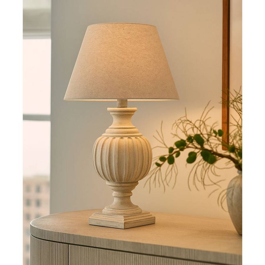 DAMIAN ΦΩΤΙΣΤΙΚΟ ΕΠΙΤΡΑΠΕΖΙΟ 17x17x60cm ΞΥΛΟ ΛΕΥΚΟ ΑΝΤΙΚΕ ΥΦΑΣΜΑ ΜΠΕΖ