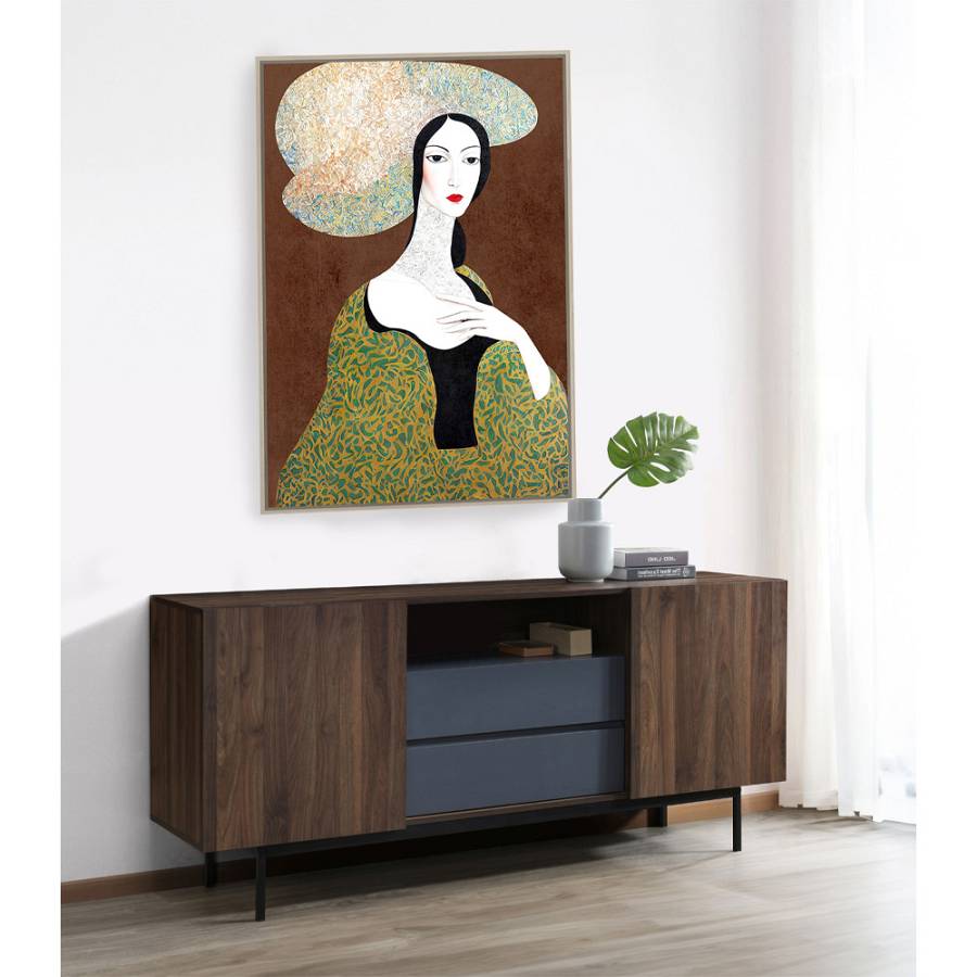 VINTAGE LADY ΠΙΝΑΚΑΣ ΔΙΑΚΟΣΜΗΣΗΣ 83x123x4cm ΚΑΜΒΑΣ ΠΟΛΥΧΡΩΜΟ ΞΥΛΟ ΦΥΣΙΚΟ