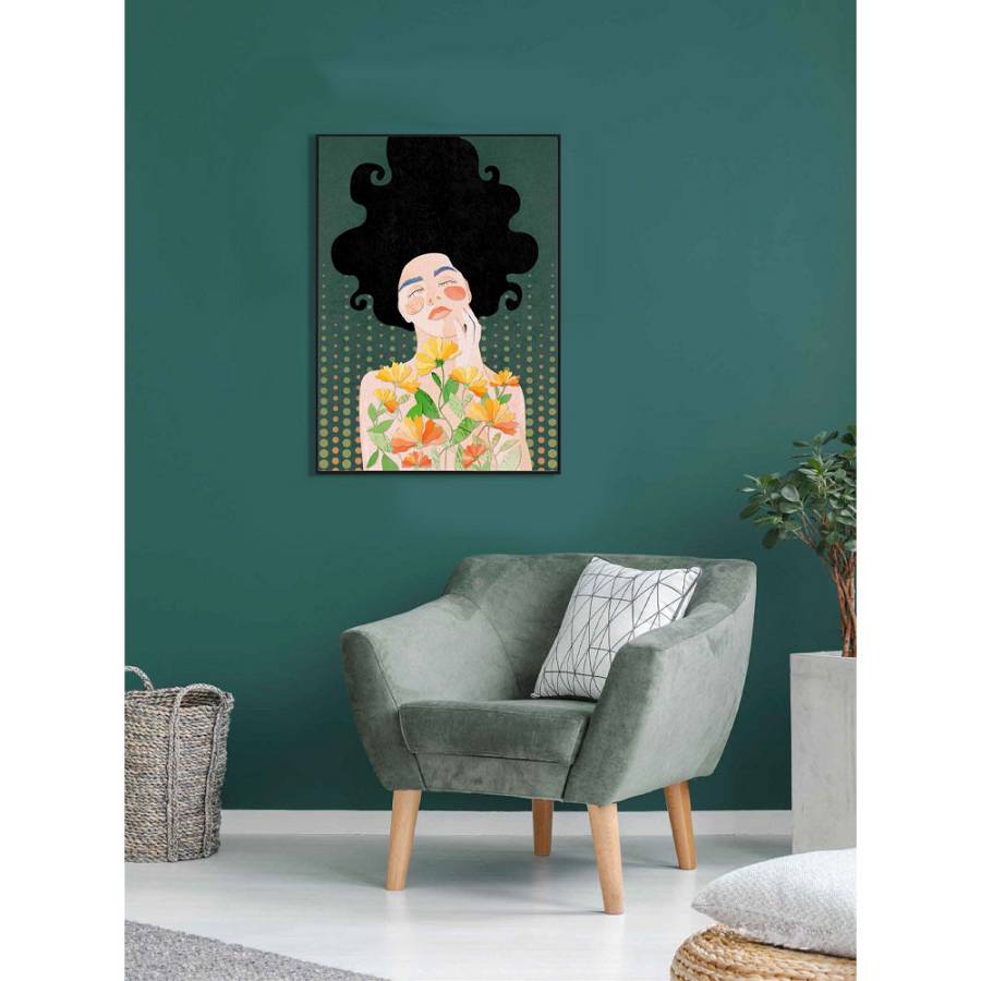 BOTANICAL LADY ΠΙΝΑΚΑΣ ΔΙΑΚΟΣΜΗΣΗΣ 50x70x3cm ΚΑΜΒΑΣ ΠΟΛΥΧΡΩΜΟ ΞΥΛΟ ΜΑΥΡΟ