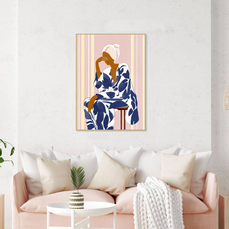 LADY IN BLUE ΠΙΝΑΚΑΣ ΔΙΑΚΟΣΜΗΣΗΣ 50x70x3cm ΚΑΜΒΑΣ ΠΟΛΥΧΡΩΜΟ ΞΥΛΟ ΦΥΣΙΚΟ