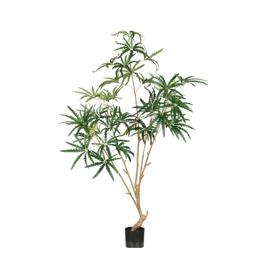 PEACOCK TREE ΔΕΝΤΡΟ ΤΕΧΝΗΤΟ ΣΕ ΓΛΑΣΤΡΑ 180cm PE ΠΡΑΣΙΝΟ ΜΕΤΑΞΩΤΟ ΥΦΑΣΜΑ