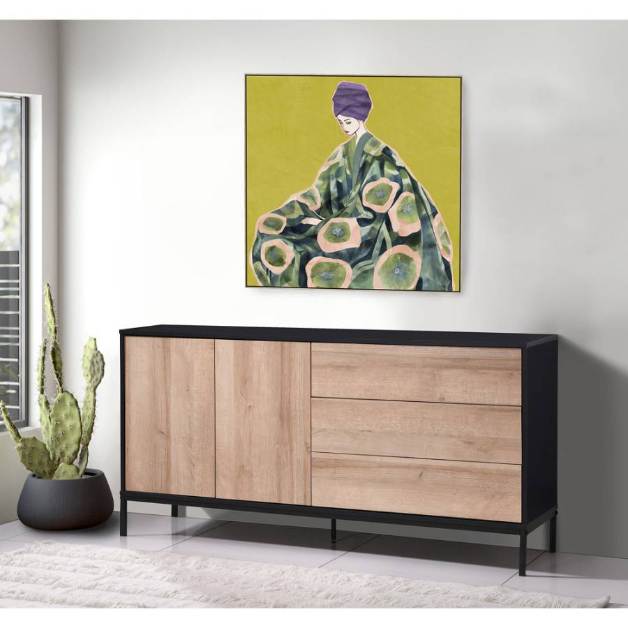 FLORAL LADY ΠΙΝΑΚΑΣ ΔΙΑΚΟΣΜΗΣΗΣ 80x80x5cm ΚΑΜΒΑΣ ΠΟΛΥΧΡΩΜΟ ΞΥΛΟ ΦΥΣΙΚΟ