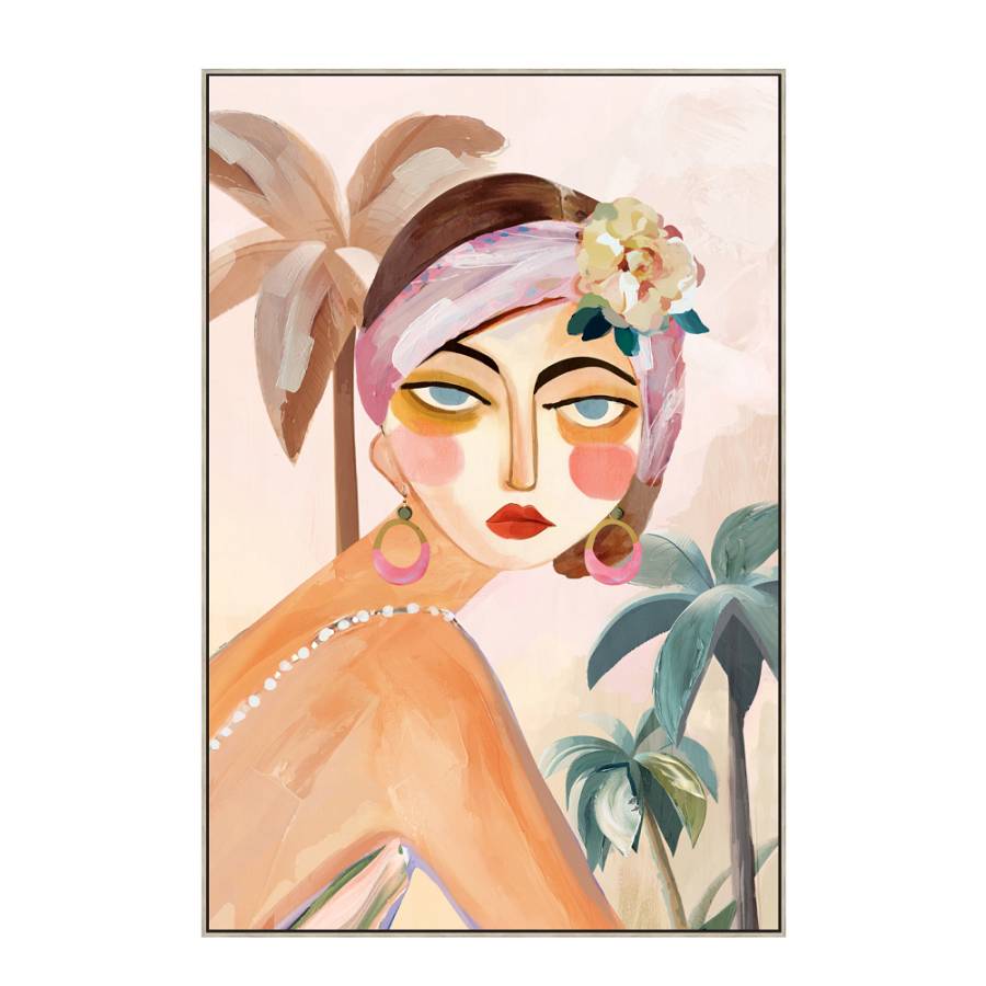 TROPICAL LADY ΠΙΝΑΚΑΣ ΔΙΑΚΟΣΜΗΣΗΣ 60x90x5cm ΚΑΜΒΑΣ ΠΟΛΥΧΡΩΜΟ ΞΥΛΟ ΦΥΣΙΚΟ