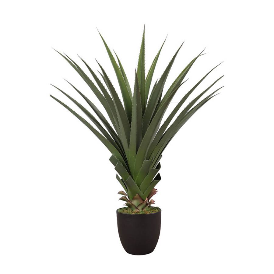 AGAVE ΦΥΤΟ ΤΕΧΝΗΤΟ ΣΕ ΓΛΑΣΤΡΑ 90cm PVC ΠΡΑΣΙΝΟ ΜΑΥΡΟ ΤΣΙΜΕΝΤΟ
