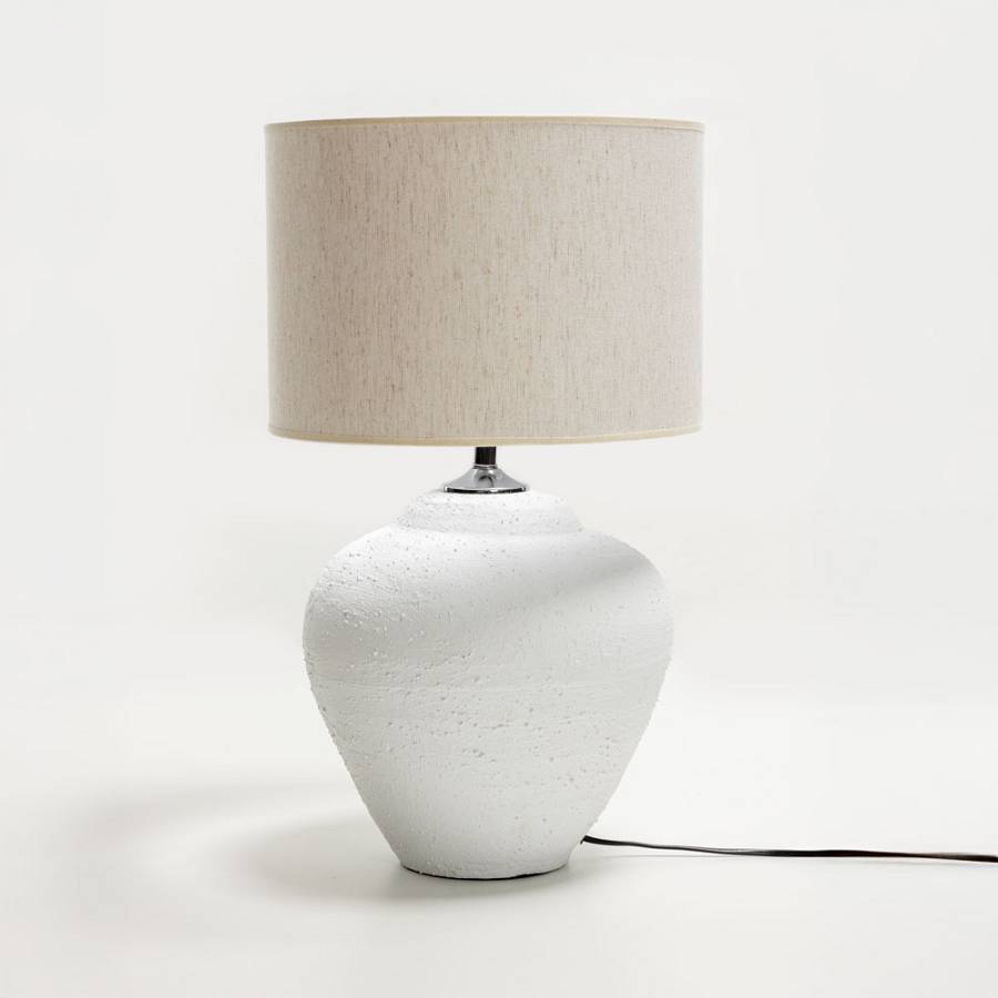 SANTORINI ΦΩΤΙΣΤΙΚΟ ΕΠΙΤΡΑΠΕΖΙΟ 30x30x60cm ΚΕΡΑΜΙΚΟ ΛΕΥΚΟ ΛΙΝΟ ΜΠΕΖ