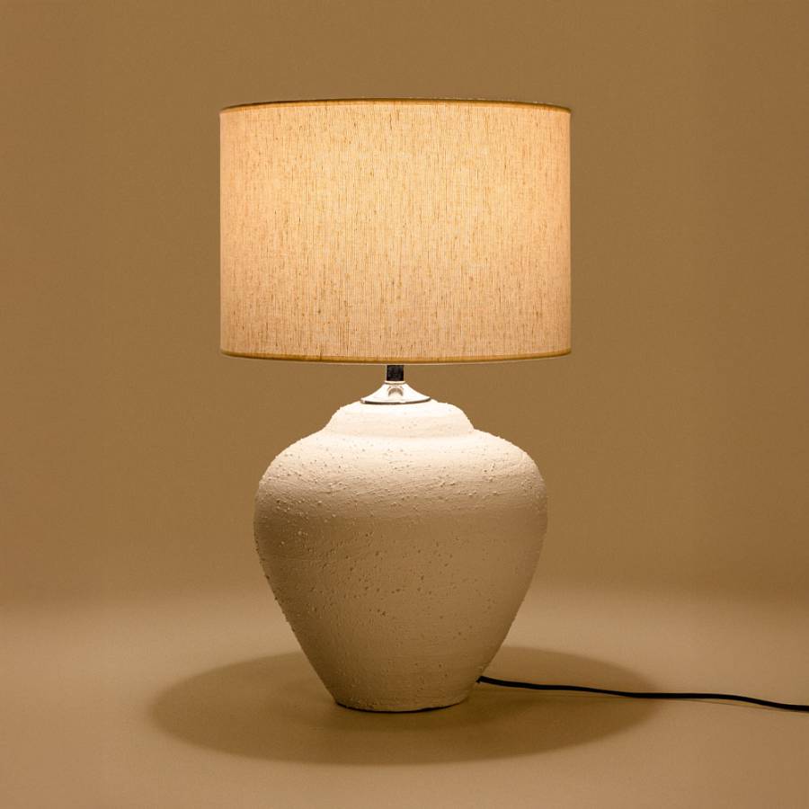 SANTORINI ΦΩΤΙΣΤΙΚΟ ΕΠΙΤΡΑΠΕΖΙΟ 30x30x60cm ΚΕΡΑΜΙΚΟ ΛΕΥΚΟ ΛΙΝΟ ΜΠΕΖ