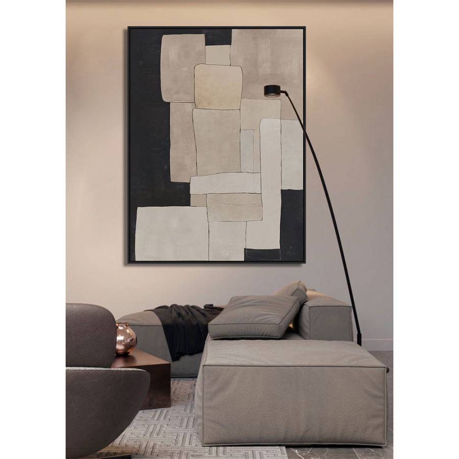 BEYOND THE VEIL ΠΙΝΑΚΑΣ ΔΙΑΚΟΣΜΗΤΙΚΟΣ ΜΕ ΚΟΡΝΙΖΑ 90x120x4cm ΚΑΜΒΑΣ ΜΠΕΖ ΜΑΥΡΟ PP