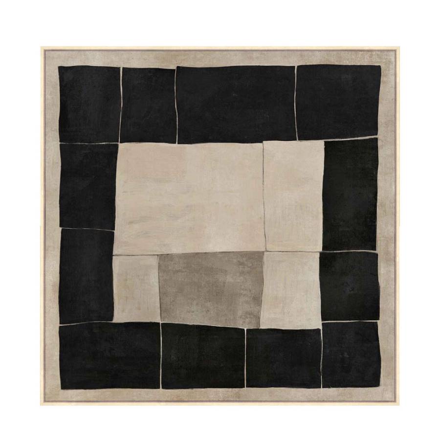 MYSTIC SQUARES ΠΙΝΑΚΑΣ ΔΙΑΚΟΣΜΗΤΙΚΟΣ ΜΕ ΚΟΡΝΙΖΑ 100x100x4cm ΚΑΜΒΑΣ ΜΠΕΖ ΜΑΥΡΟ ΞΥΛΟ