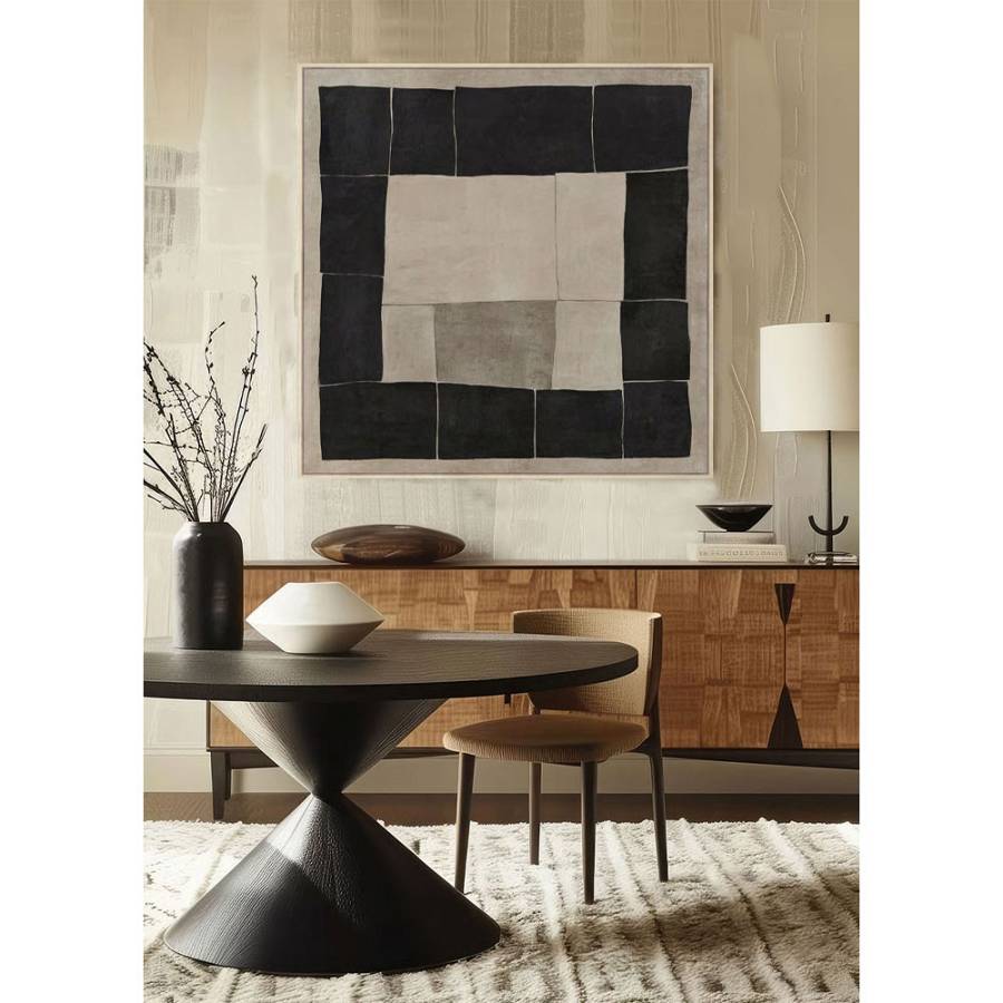 MYSTIC SQUARES ΠΙΝΑΚΑΣ ΔΙΑΚΟΣΜΗΤΙΚΟΣ ΜΕ ΚΟΡΝΙΖΑ 100x100x4cm ΚΑΜΒΑΣ ΜΠΕΖ ΜΑΥΡΟ ΞΥΛΟ