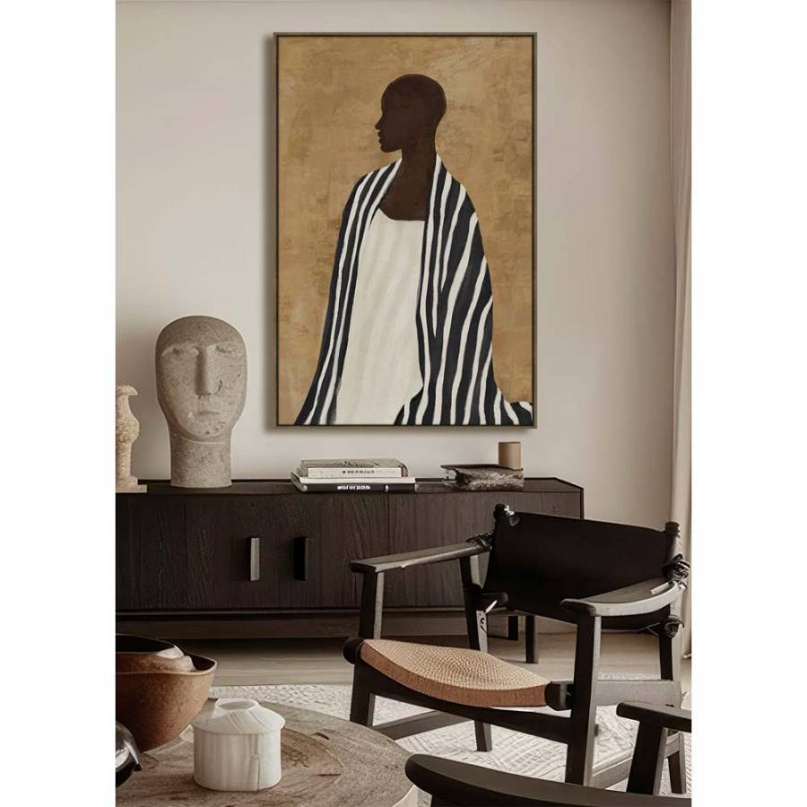 TIMELESS ELEGANCE A ΠΙΝΑΚΑΣ ΔΙΑΚΟΣΜΗΤΙΚΟΣ ΜΕ ΚΟΡΝΙΖΑ 80x120x4cm ΚΑΜΒΑΣ ΚΑΦΕ ΜΠΕΖ PP ΜΑΥΡΟ