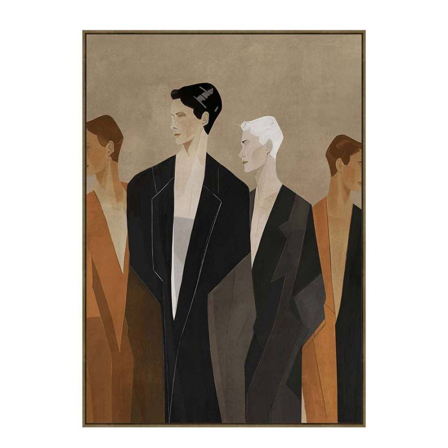 HUMAN FLOW ΠΙΝΑΚΑΣ ΔΙΑΚΟΣΜΗΤΙΚΟΣ ΜΕ ΚΟΡΝΙΖΑ 80x120x4cm ΚΑΜΒΑΣ ΚΑΦΕ ΜΠΕΖ PP ΜΑΥΡΟ