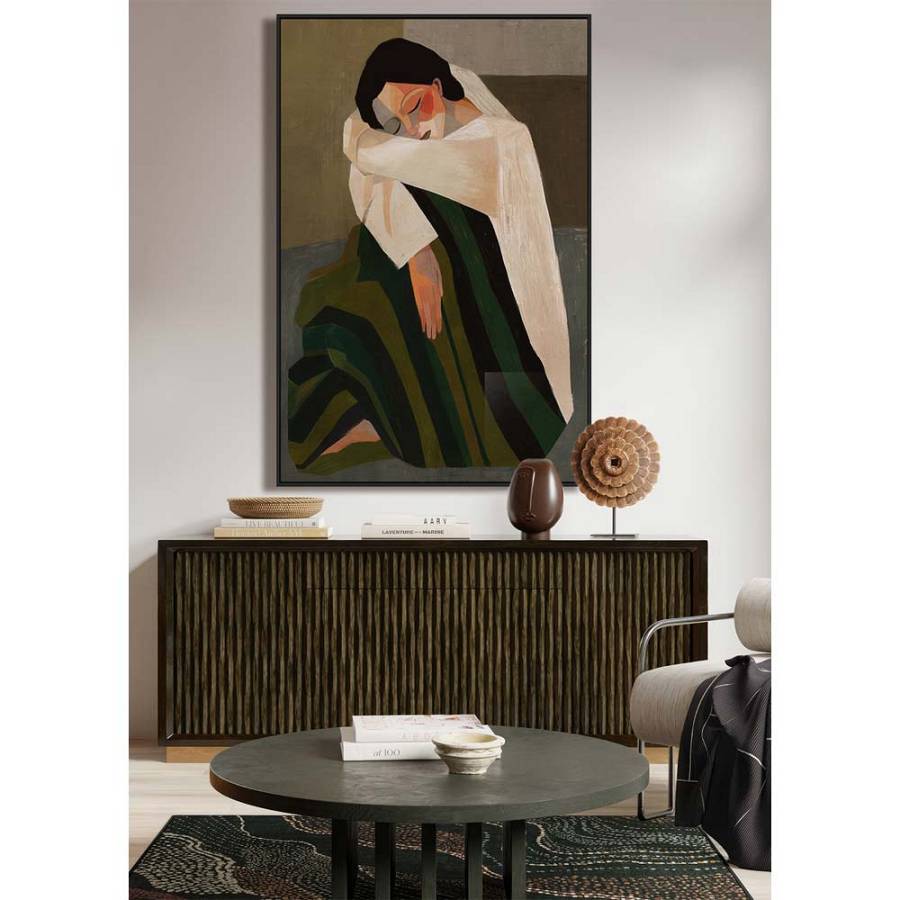 SILENT REFLECTION ΠΙΝΑΚΑΣ ΔΙΑΚΟΣΜΗΤΙΚΟΣ ΜΕ ΚΟΡΝΙΖΑ 80x120x4cm ΚΑΜΒΑΣ ΚΑΦΕ ΜΠΕΖ PP ΠΡΑΣΙΝΟ