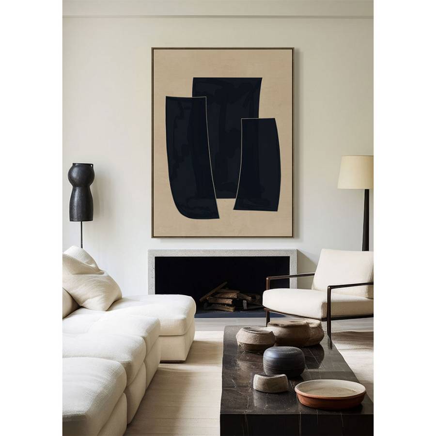 VISUELLE ΠΙΝΑΚΑΣ ΔΙΑΚΟΣΜΗΤΙΚΟΣ ΜΕ ΚΟΡΝΙΖΑ 90x120x4cm ΚΑΜΒΑΣ ΜΠΕΖ ΜΑΥΡΟ ΞΥΛΟ ΦΥΣΙΚΟ