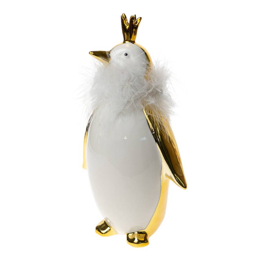 ΧΡΙΣΤΟΥΓΕΝΝΙΑΤΙΚΟΣ ΔΙΑΚΟΣΜΗΤΙΚΟΣ ΠΙΓΚΟΥΙΝΟΣ ΚΕΡΑΜΙΚΟΣ ΧΡΥΣΟΣ ΛΕΥΚΟΣ ΜΕ ΠΟΥΠΟΥΛΟ.ΔΙΑΣΤΑΣΗ 10,5Χ7,5Χ18