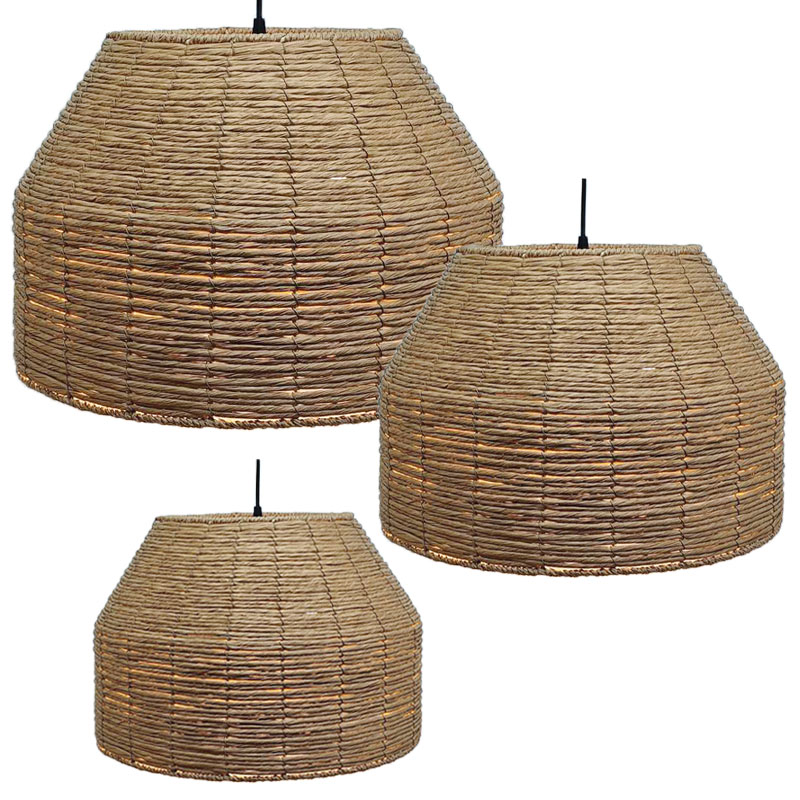 ΦΩΤΙΣΤΙΚΟ ΣΕΤ/3 ΟΡΟΦΗΣ ΚΡΕΜΑΣΤΟ ΚΑΦΕ ΜΕ ΠΛΕΞΗ ΚΑΛΑΘΙΟΥ - L:Φ45x30.5, M:Φ40.5x25.5, S:Φ35.5x20.5cm 2/40ΚΙΒ