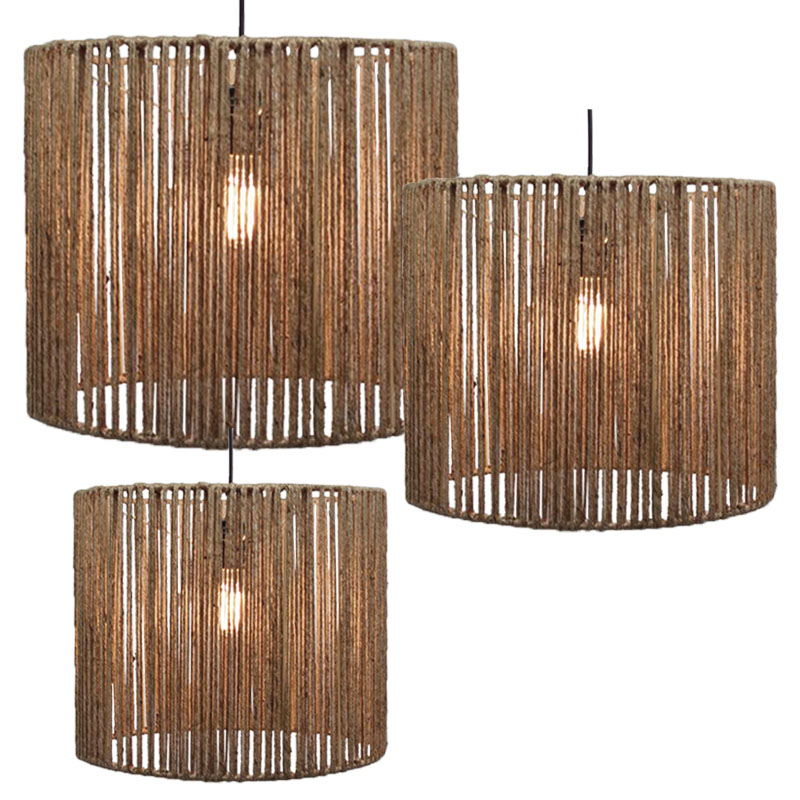 ΦΩΤΙΣΤΙΚΟ ΣΕΤ/3 ΟΡΟΦΗΣ ΚΡΕΜΑΣΤΟ ΚΑΦΕ ΜΕ ΣΧΟΙΝΙ - L:Φ35.5x35.5, M:Φ30x25.5, S:Φ25.5x20.5cm 4/20ΚΙΒ