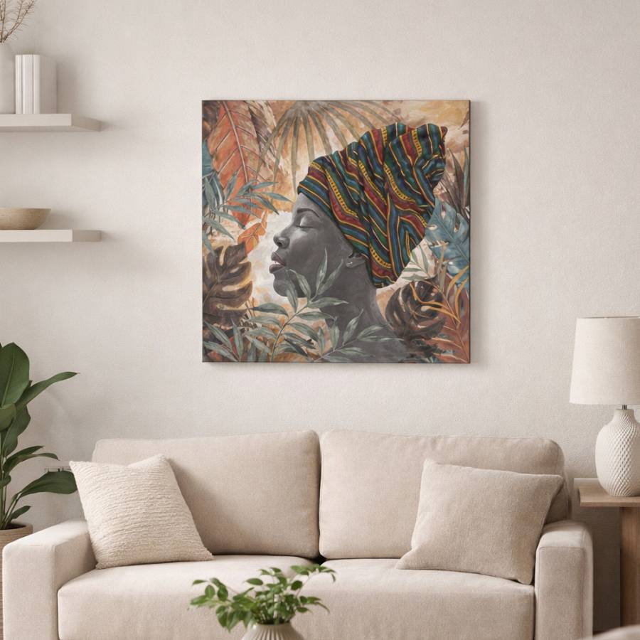 JUNGLE LADY ΠΙΝΑΚΑΣ ΔΙΑΚΟΣΜΗΣΗΣ 80x80x4cm ΚΑΜΒΑΣ ΠΟΛΥΧΡΩΜΟ ΞΥΛΟ