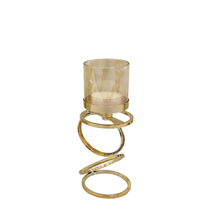 ΚΗΡΟΠΗΓΕΙO ΜΕΤΑΛΛΙΚO ΧΡΥΣΟ/ΜΕΛΙ ΜΙΚΡΟ ΜΟΝΤΕΡΝΟΙ ΚΥΚΛΟΙ ΜΕ ΓΥΑΛΙ ΜΟΝΟ - Φ10x29cm 24/ΚΙΒ