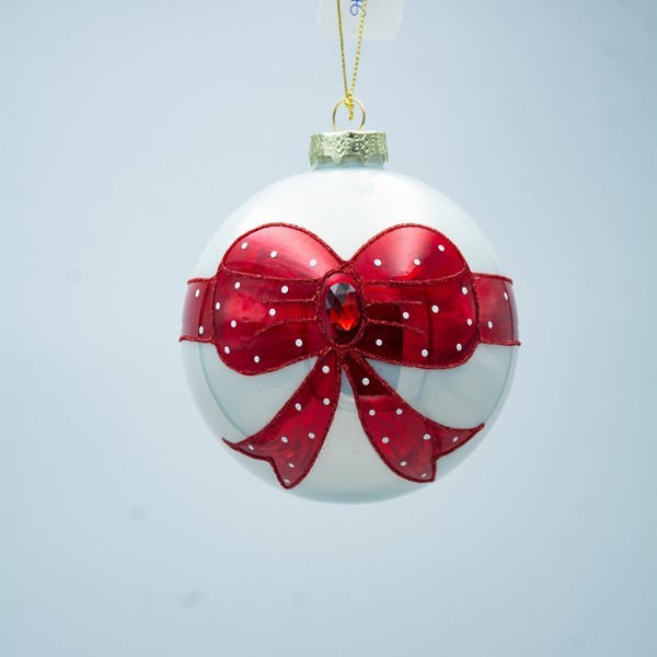 ΓΥΑΛΙΝΗ ΜΠΑΛΑ, ΛΕΥΚΗ ΜΕ ΚΟΚΚΙΝΟ ΦΙΟΓΚΟ, ΣΕΤ 4ΤΜΧ, 10cm