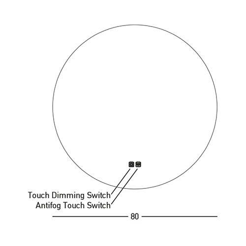 MIRROR WITH LED LIGHT 15W 3000K-4000K ROUND BACK LIGHT TOUCH DIMMING & ANTIFOG SWITCHES IP44 80CM