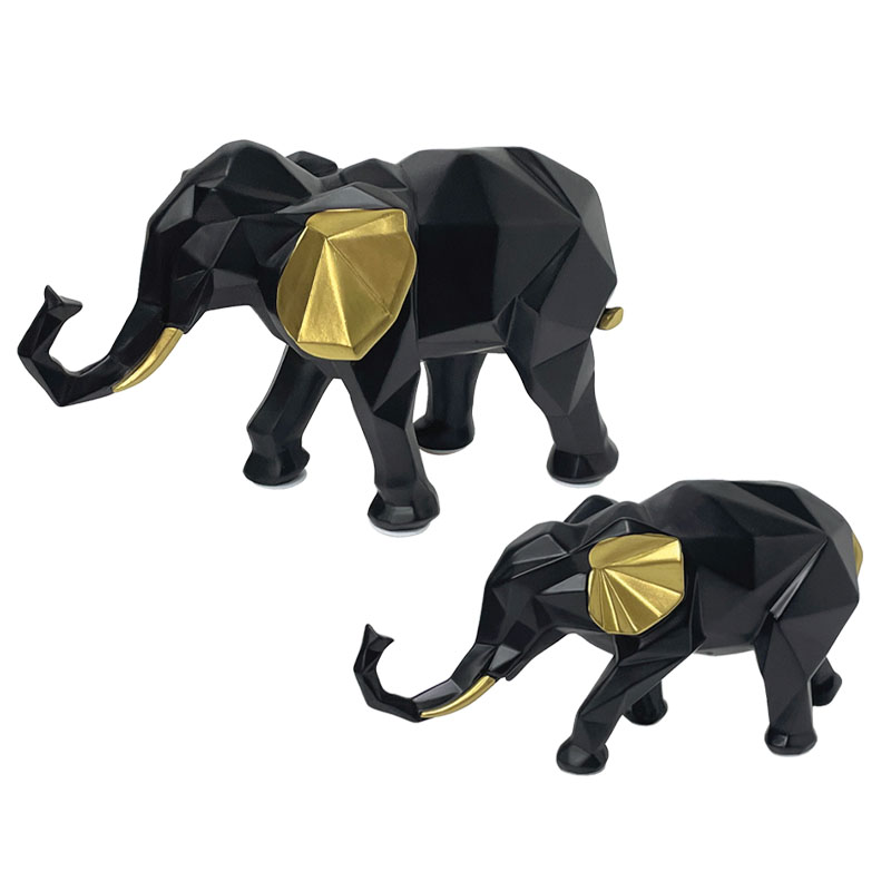 ΕΛΕΦΑΝΤΑΚΙΑ ΣΕΤ2 ΜΑΥΡΟ ΜΕ ΧΡΥΣΑ ΑΥΤΙΑ ΠΟΛΥΓΩΝΙΚΟ - L:26x8x16, S:23x7x11cm 12/KIB