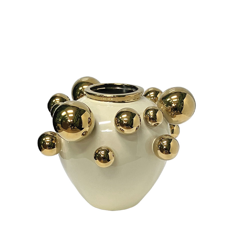 ΚΕΡΑΜΙΚΟ ΒΑΖΟ ΜΠΕΖ/ΧΡΥΣΟ ΜΕ ΧΡΥΣΕΣ ΜΠΑΛΕΣ ΣΤΗΝ ΕΠΙΦΑΝΕΙΑ ΤΟΥ - Φ25x24cm 12/KIB