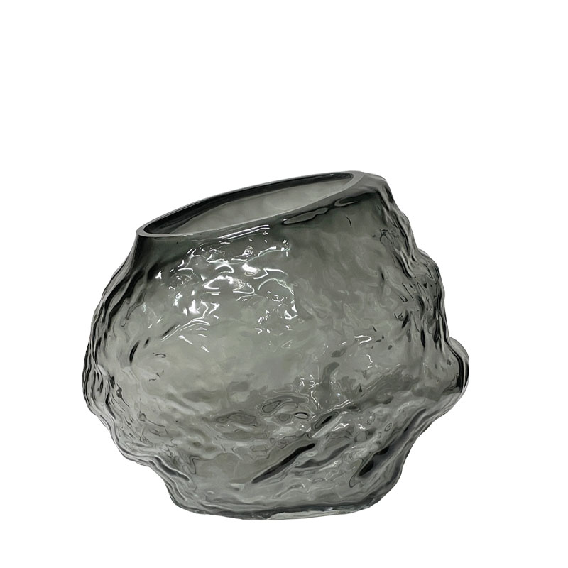 ΓΥΑΛΙΝΟ ΒΑΖΟ ΓΚΡΙ ΑΦΗΡΗΜΕΝΟ-ΑΝΑΓΛΥΦΟ ΛΟΞΟ ΣΤΟΜΙΟ ΜΕΓΑΛΟ - Φ30x25cm 8/KIB