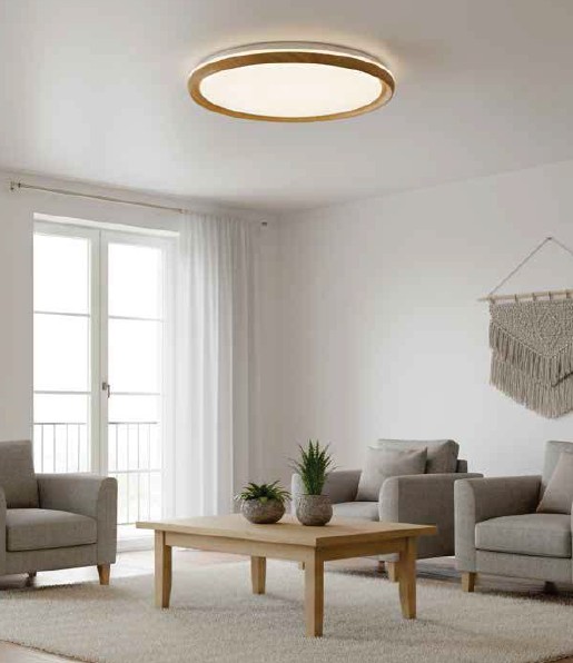 Πλαφονιέρα οροφής από φυσικό ξύλο, 36W 4CCT αλουμίνιο (42052-A)