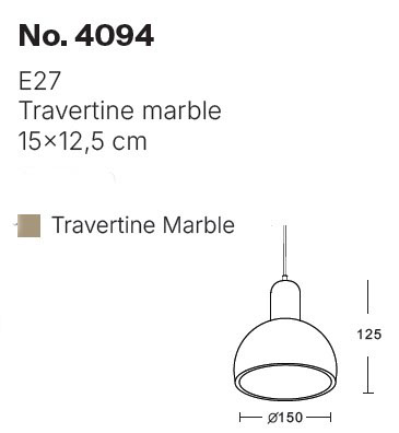 Κρεμαστό φωτιστικό γκρι από travertine marble 1XΕ27 D:15 x 12.5cm (4094)