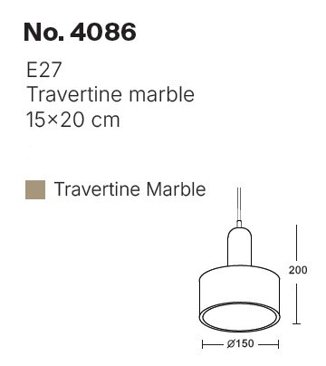 Κρεμαστό φωτιστικό γκρι από travertine marble 1XΕ27 D:15 x 20cm (4086)