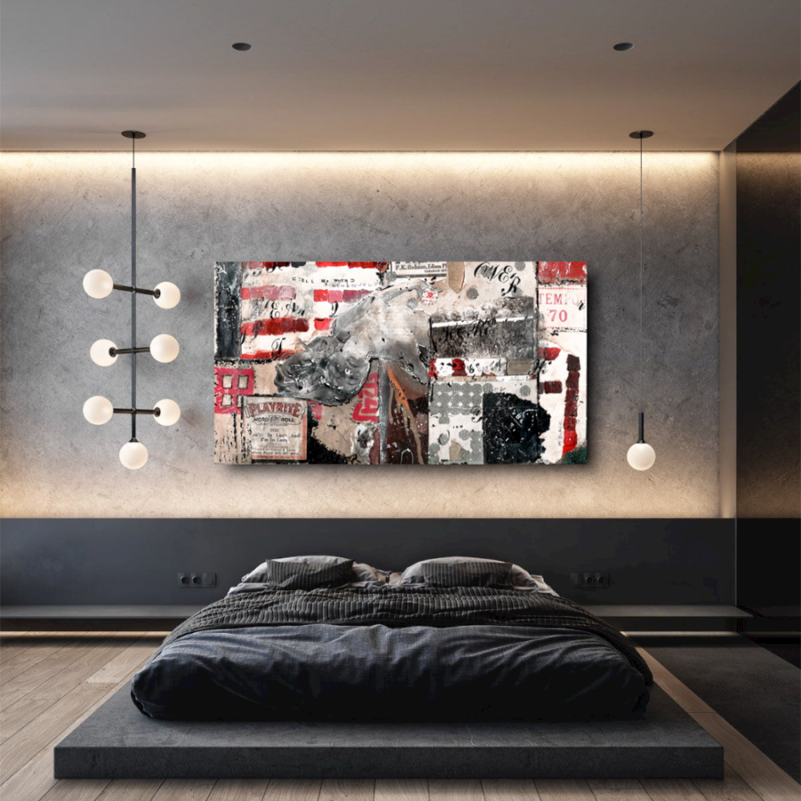 M565 - Πίνακας κολάζ σε αποχρώσεις γκρι και κόκκινο