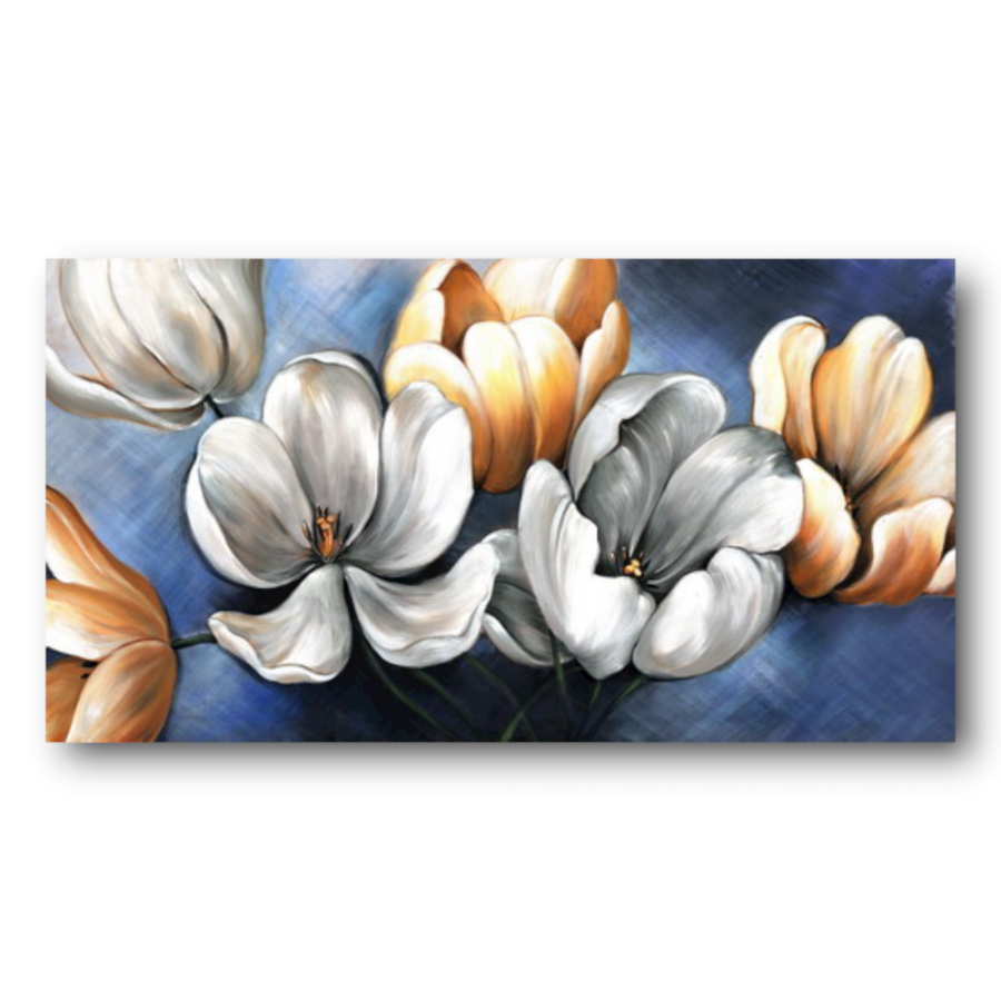 M594 - Πίνακας χρυσά και γκρι νούφαρα