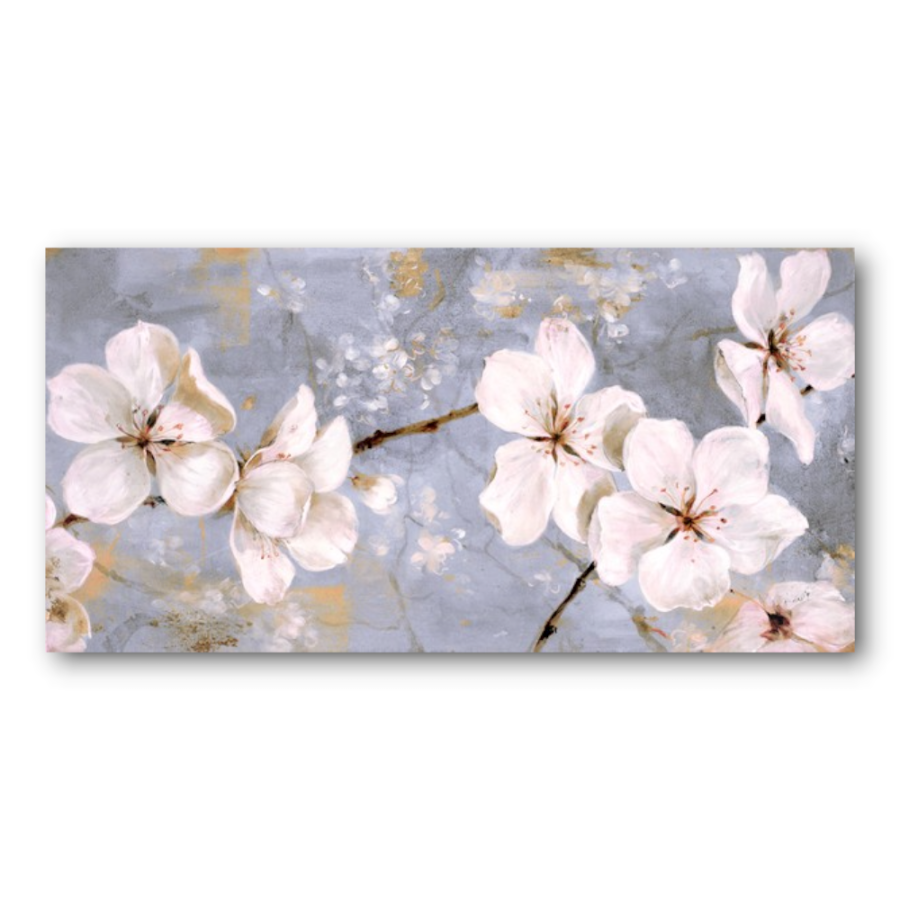 M715 - Πίνακας μπεζ λουλούδια σε γαλάζιο φόντο