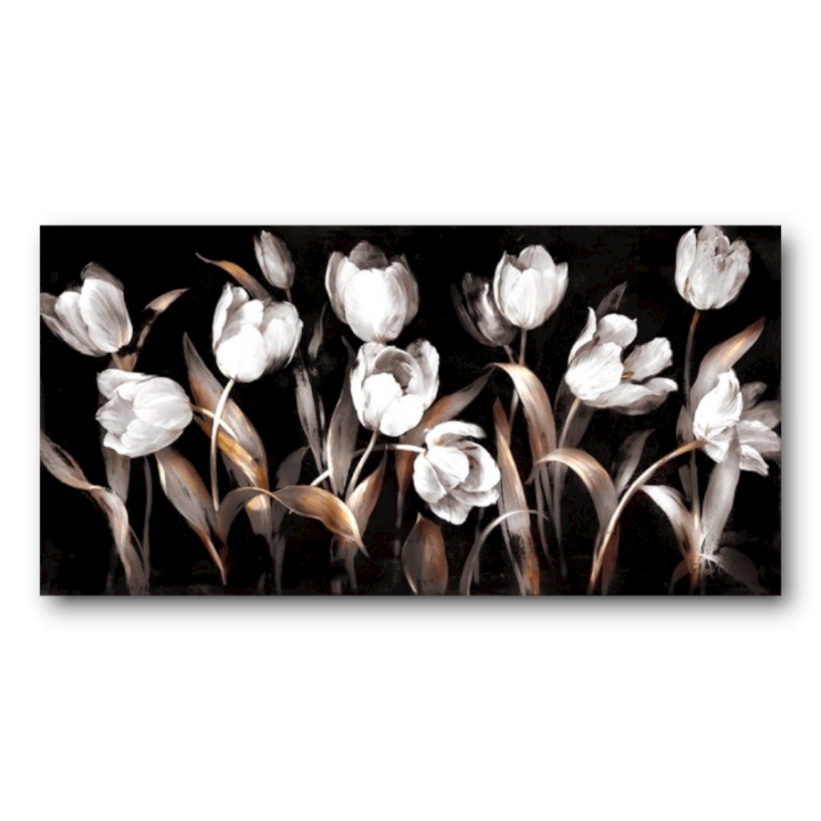 M716 - Πίνακας λευκά λουλούδια σε μαύρο φόντο