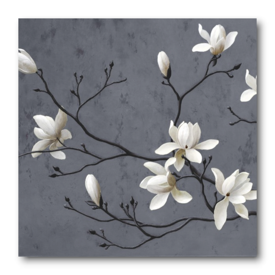 M719 - Πίνακας άνθη λεμονιάς σε γκρι φόντο