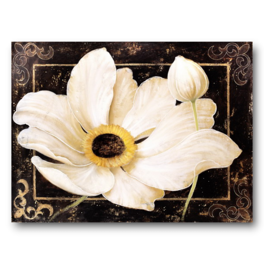 M886 - Πίνακας μπεζ λουλούδι σε καφέ φόντο