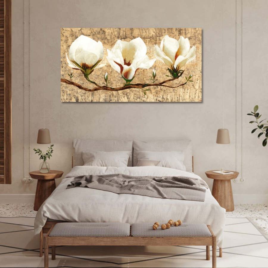 M004 - Πίνακας ζαχαρί λουλούδια σε μπεζ φόντο