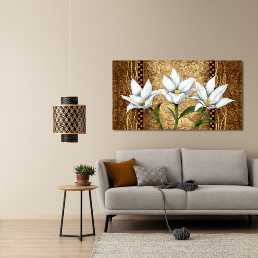M007 - Πίνακας λευκά λίλιουμ σε καφέ φόντο