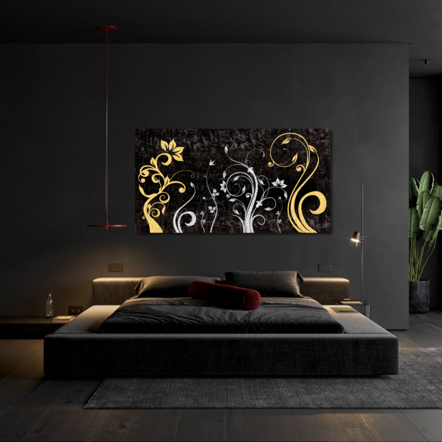 M013 - Πίνακας λουλούδια σε χρυσό και ασημί