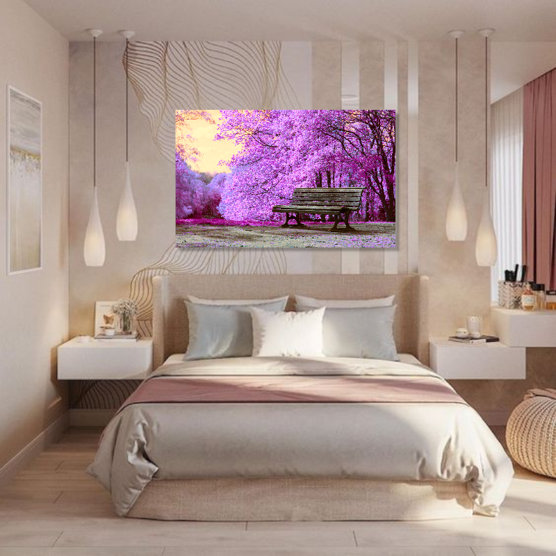 BDL093 - Πίνακας παγκάκι σε μωβ δάσος (ΑΚΟΛΟΥΘΕΙ ΒΙΝΤΕΟ)