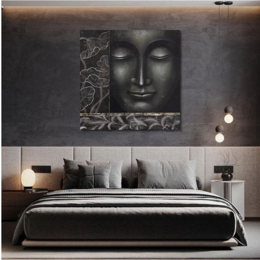 M253 - Πίνακας Βούδας σε γκρι και μαύρο