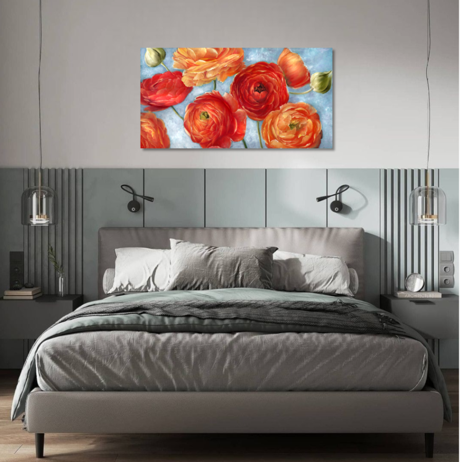 M395 - Πίνακας πορτοκαλί και κόκκινα τριαντάφυλλα
