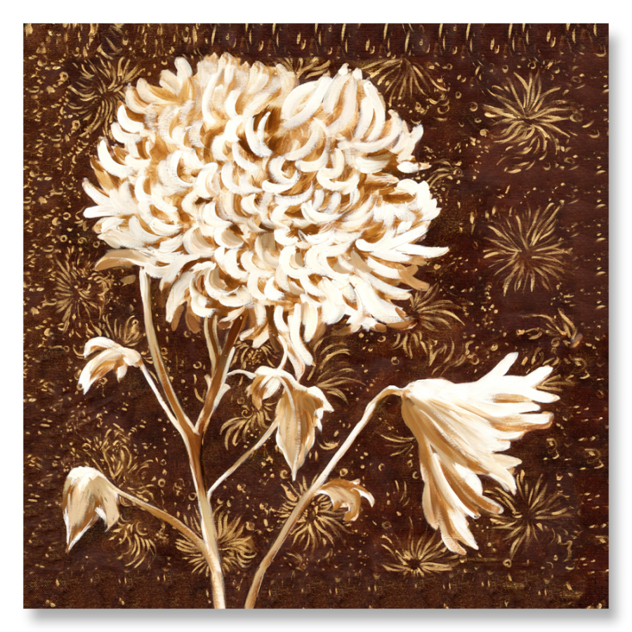 M119 - Πίνακας λευκά λουλούδια σε καφέ φόντο